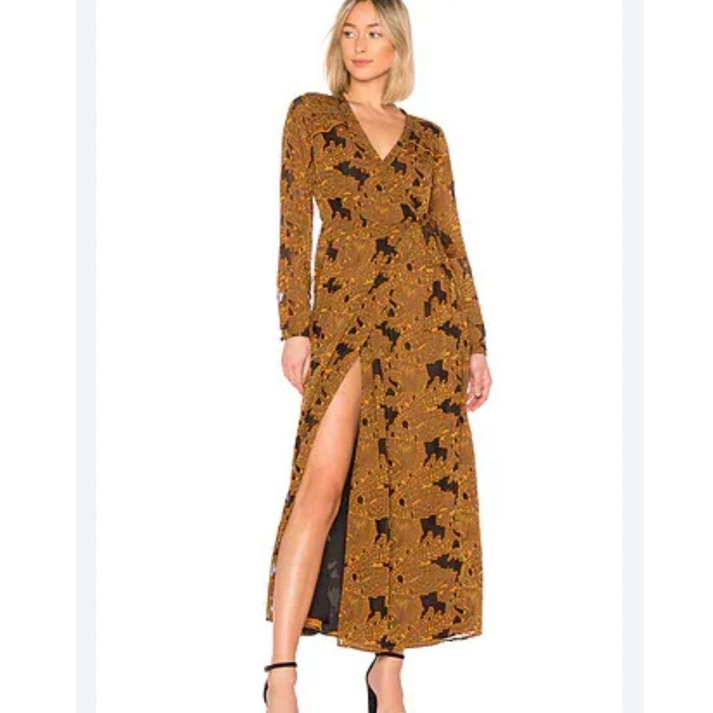 REVOLVE x House of Harlow 1960 Margareta Wrap Maxi Dress Gold Jacquard Size XXS